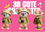 create a 3d cute character in chibi and cartoon style modeling